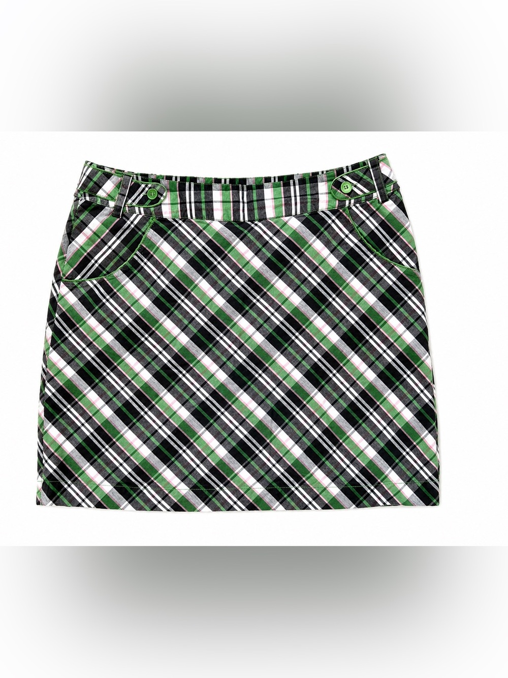 Tehama Hang’em Dry Women’s Size 10 Green Plaid Golf Skort 100% Cotton Pockets